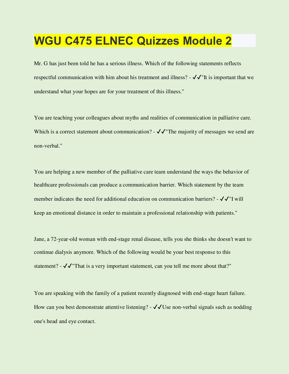 Preview image for WGU C475 ELNEC Quizzes Module 2 | Questions with 100% Correct Answers | Verified | Latest Update